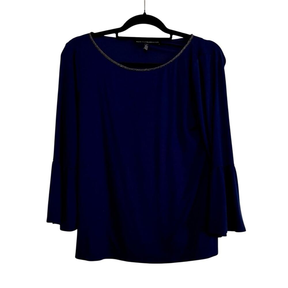 White House Black Market Navy Top with Silver Accents